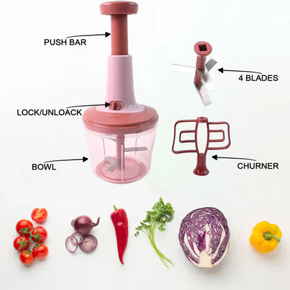 Apex Quba Push Chopper with Stainless Steel Blades (1000ml)